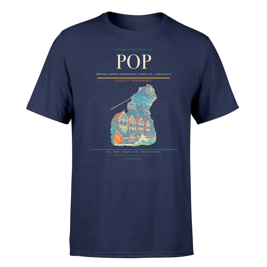 Gregorio Luperón International Airport (POP) T-Shirt single-side front print in Navy Blue | gregorio-luperón-international-airport-pop-double-side-t-shirt