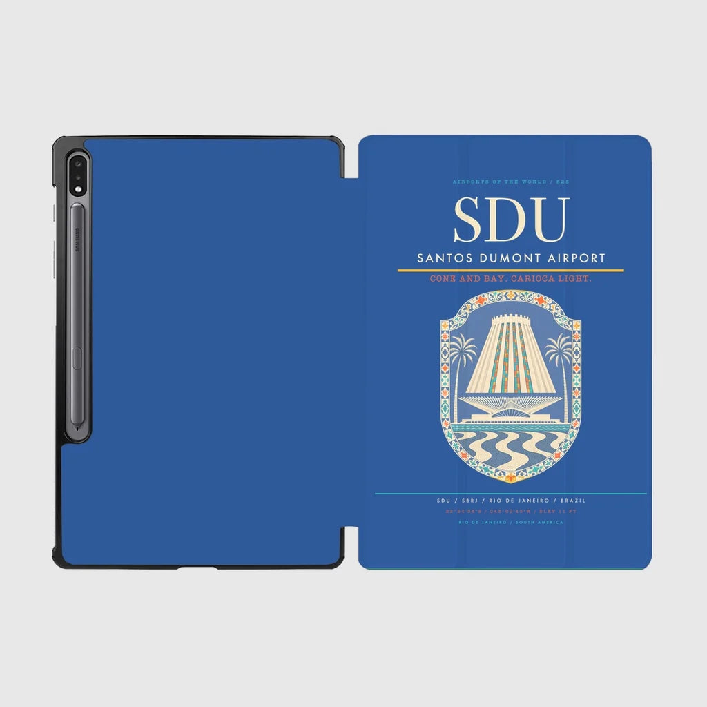 Santos Dumont Airport (SDU) design on blue samsung tablet tablet case