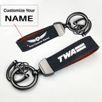 Thumbnail for Trans World Airlines (TWA) Horseshoe Buckle key chain, Black + Name
