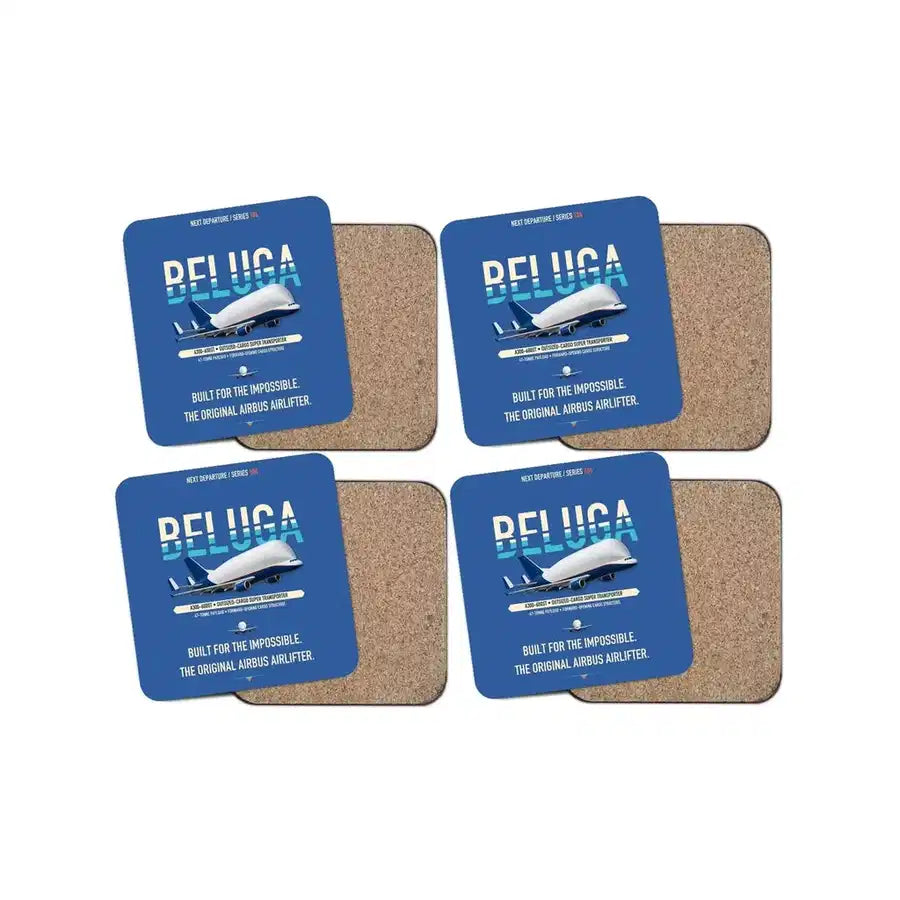 Airbus A300-600ST BelugaST design on blue 4 pieces set coaster