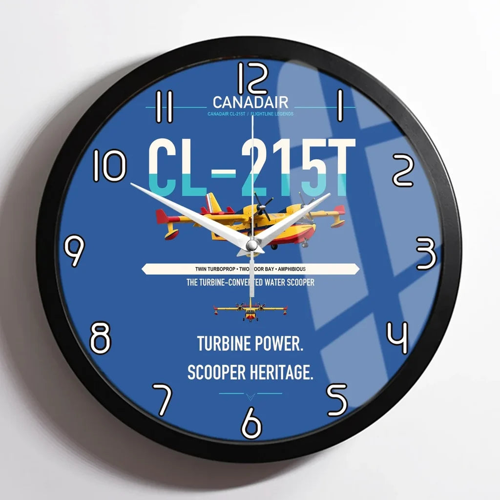 Canadair CL-215T design on blue framed wall clock