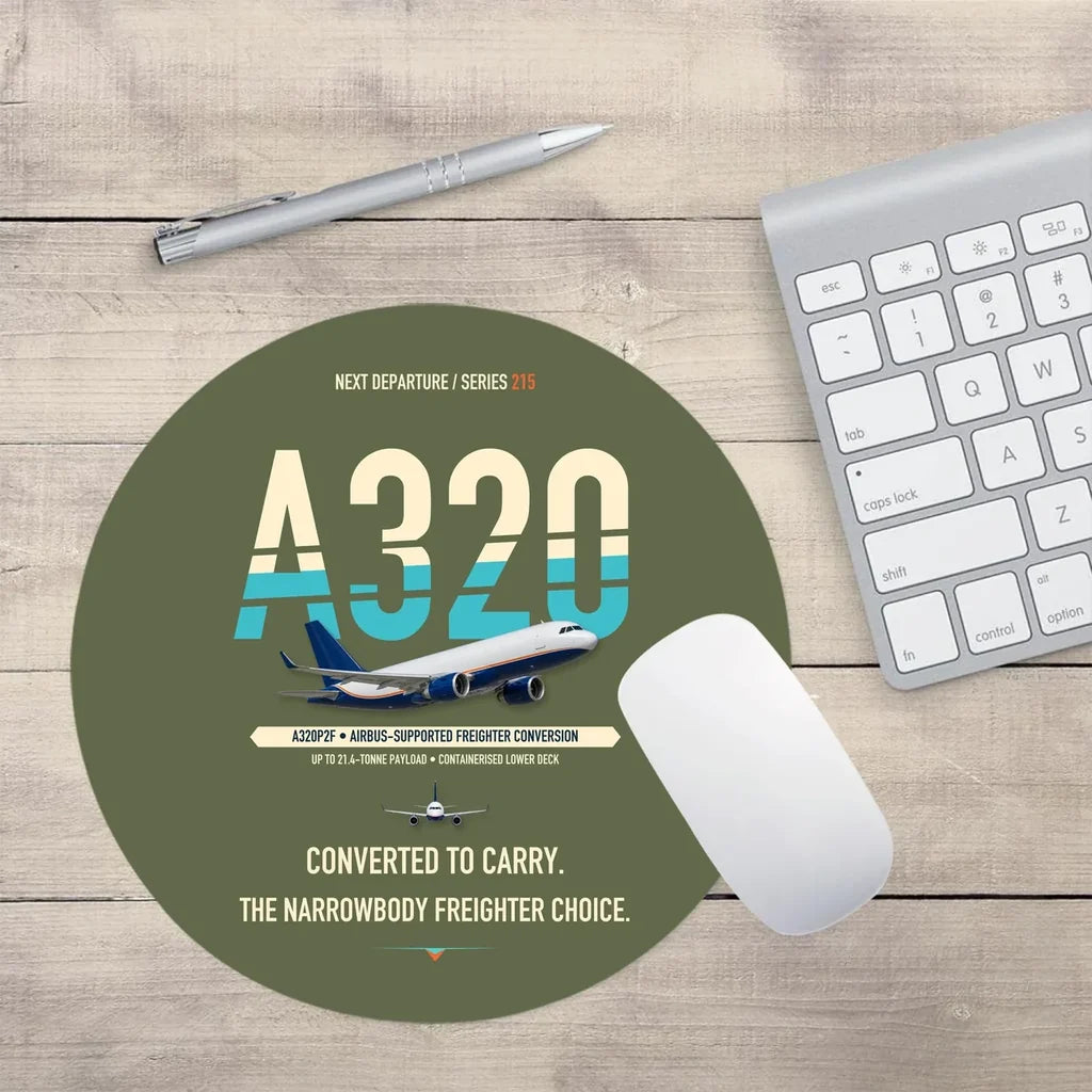 Airbus A320P2F design on green army round mouse pad