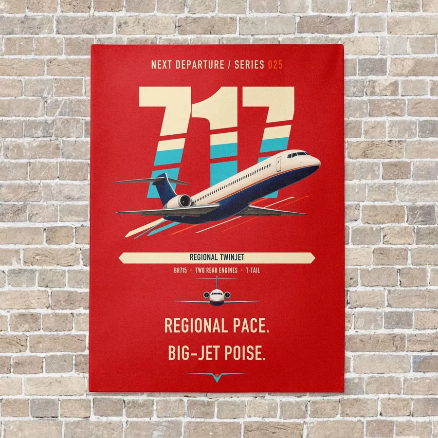 Boeing 717-200 vertical canvas print - no frame - red background