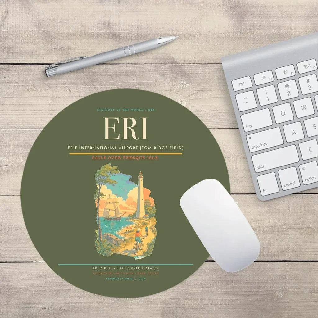 Erie International Airport (Tom Ridge Field) (ERI) design on green army round mouse pad