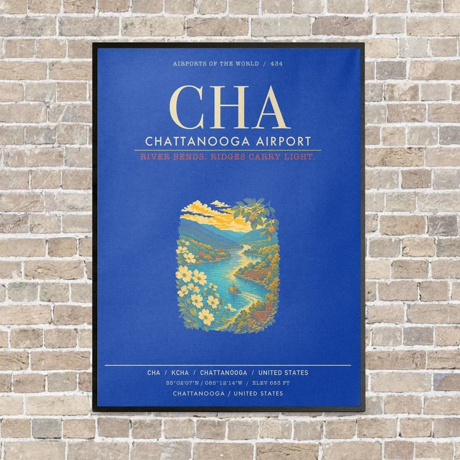 Chattanooga Airport CHA - Canvas Framed - Blue
