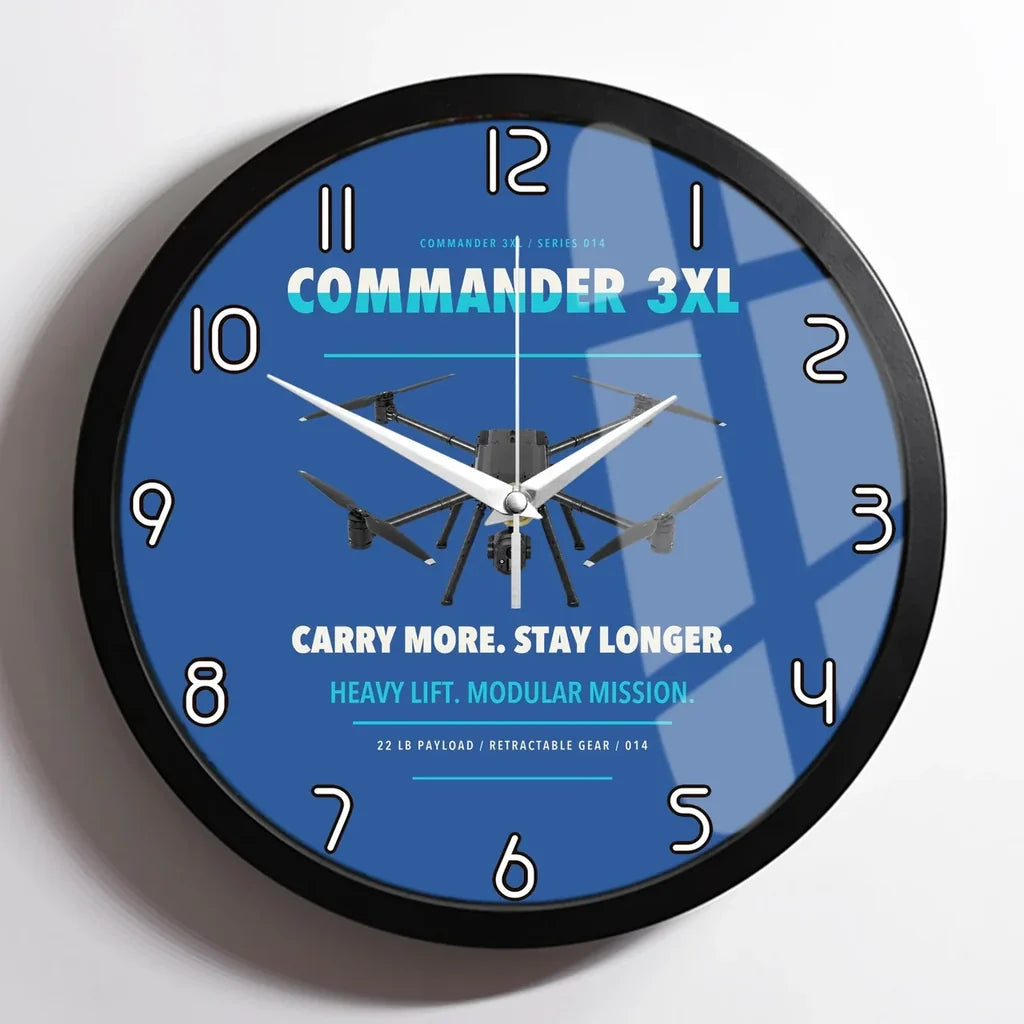 Draganfly Commander 3XL design on blue framed wall clock
