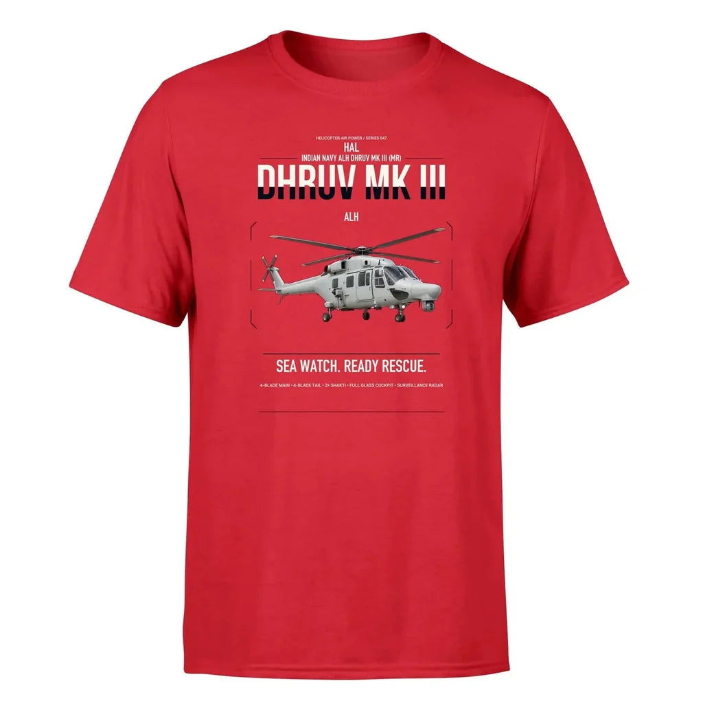 HAL ALH Dhruv Mk III design on red t-shirt, single-side print