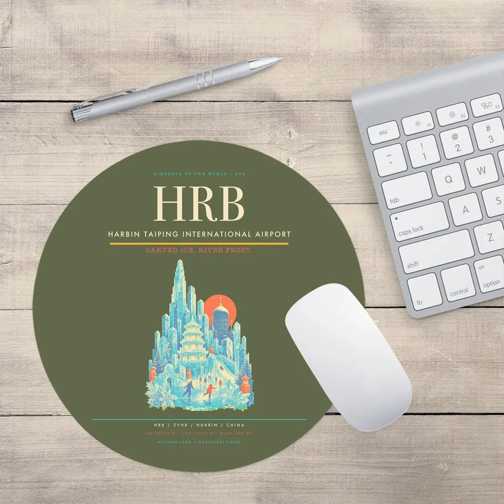 Harbin Taiping International Airport (HRB) design on green army round mouse pad