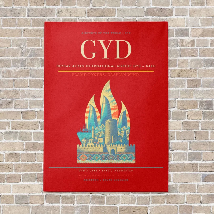 Heydar Aliyev International Airport GYD — Baku vertical canvas print - no frame - red background