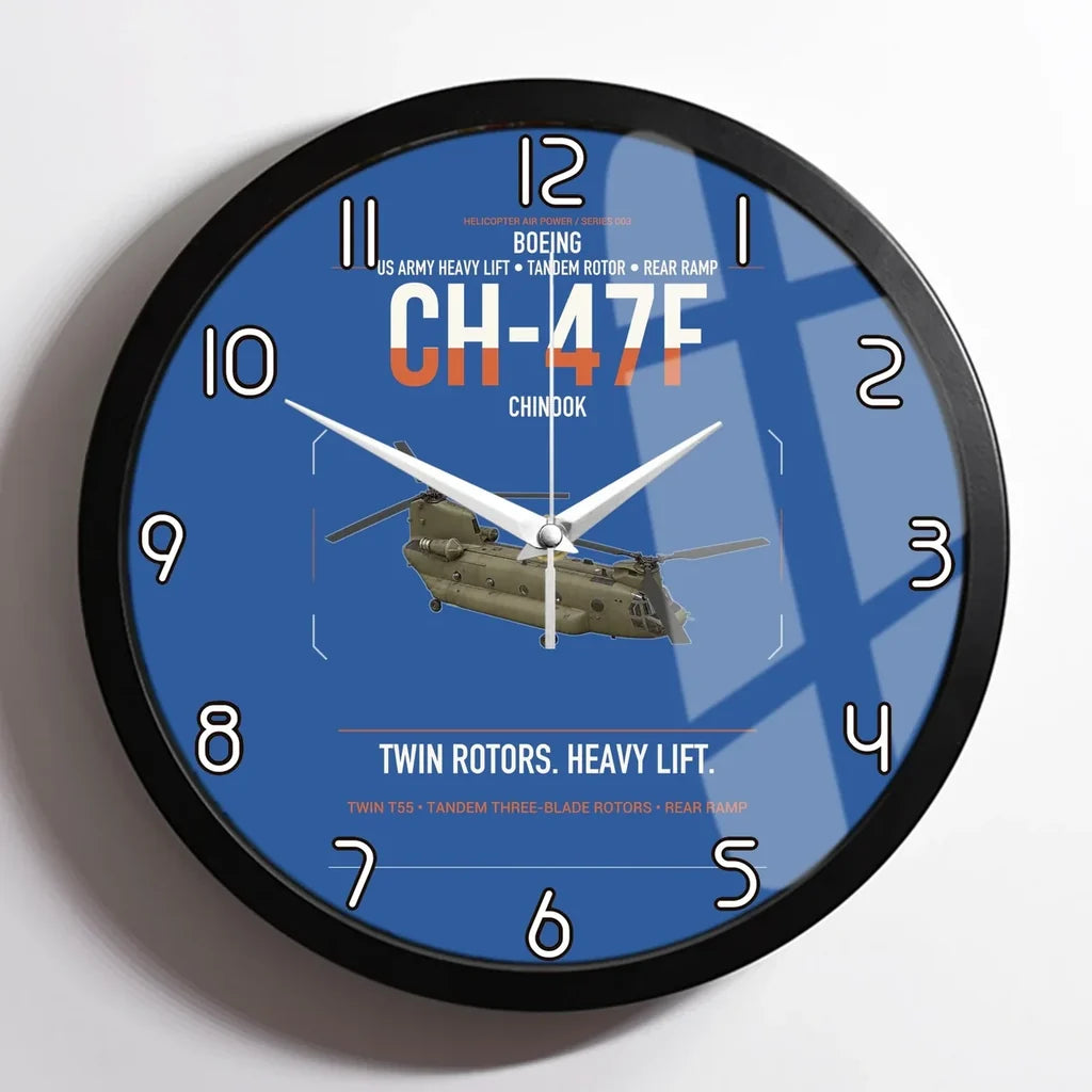 Boeing CH-47F Chinook design on blue framed wall clock