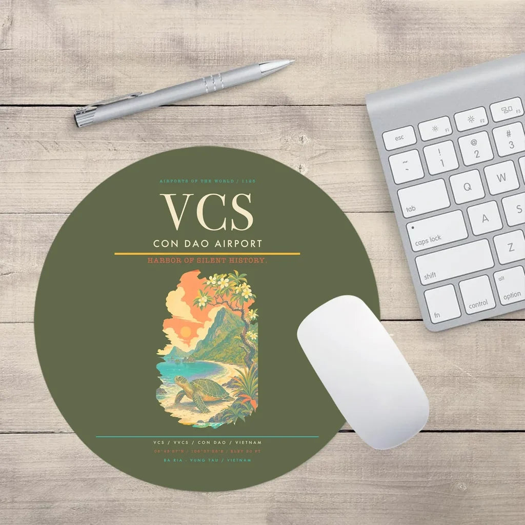 Con Dao Airport (VCS) design on green army round mouse pad