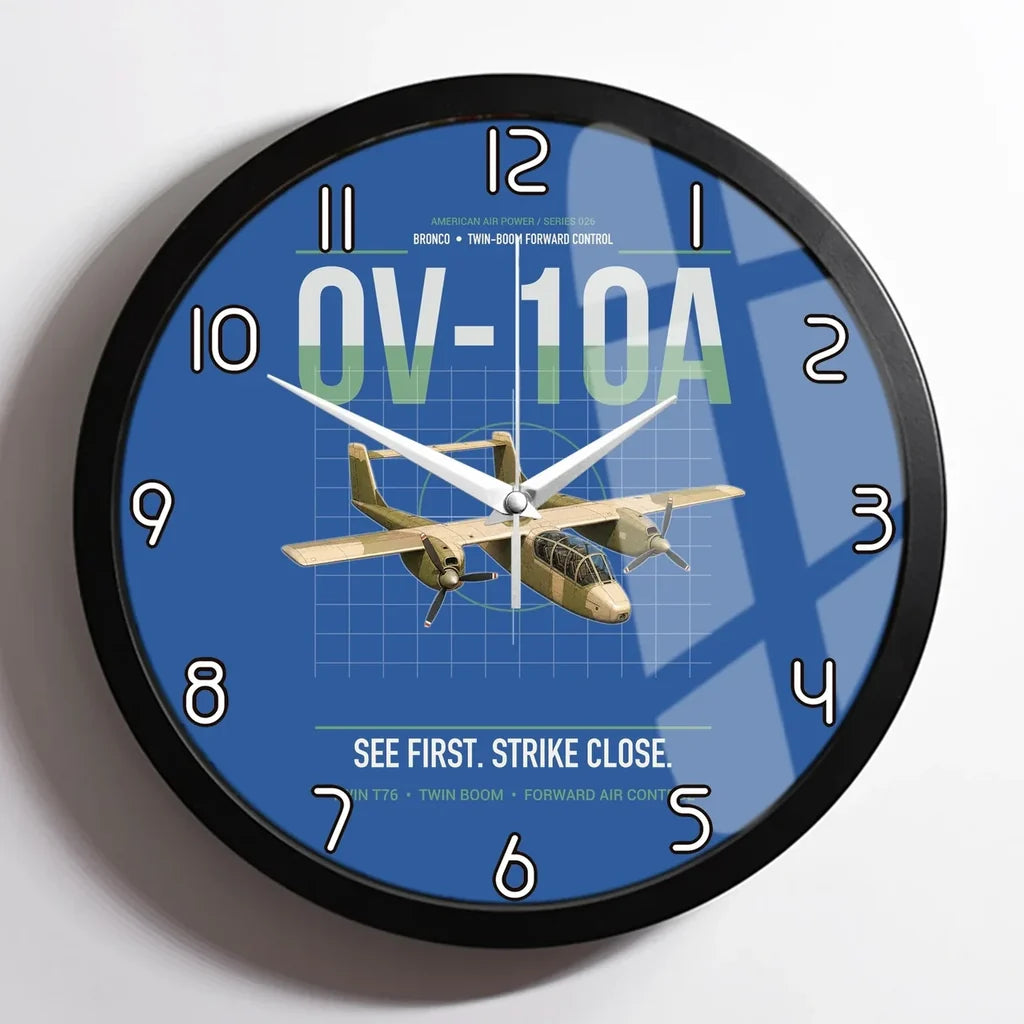 OV-10A Bronco design on blue framed wall clock