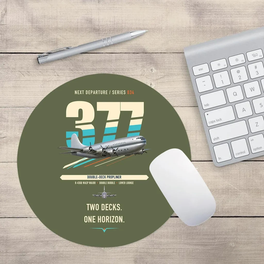 Boeing 377 Stratocruiser design on green army round mouse pad