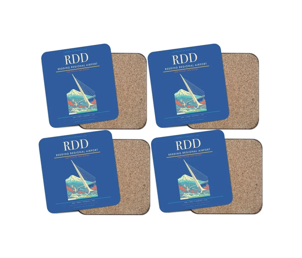 Redding Regional Airport (RDD) design on blue 4 pieces set coaster