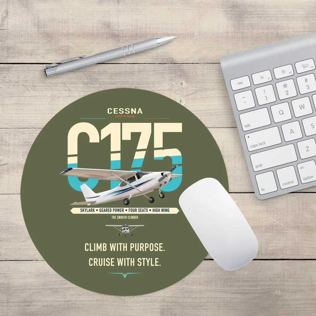 Cessna 175 Skylark design on green army round mouse pad