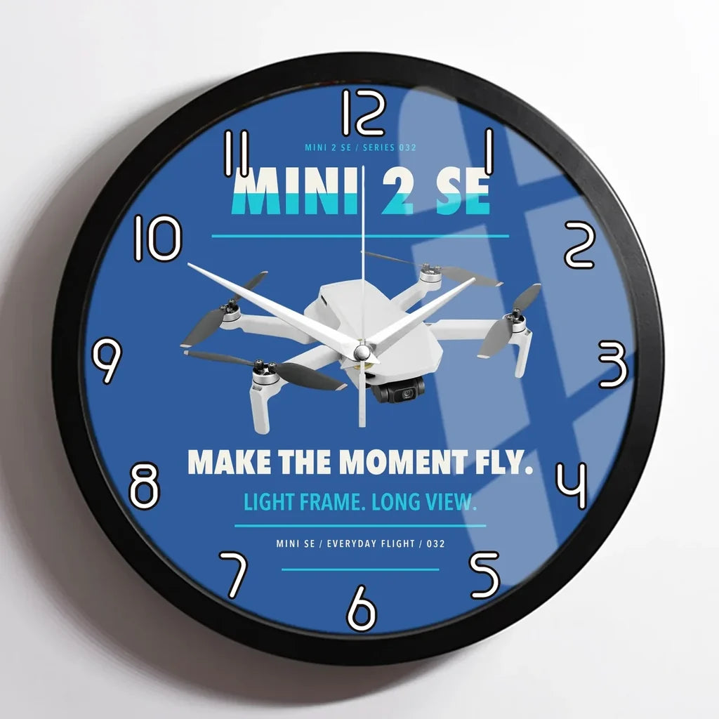 DJI Mini 2 SE design on blue framed wall clock
