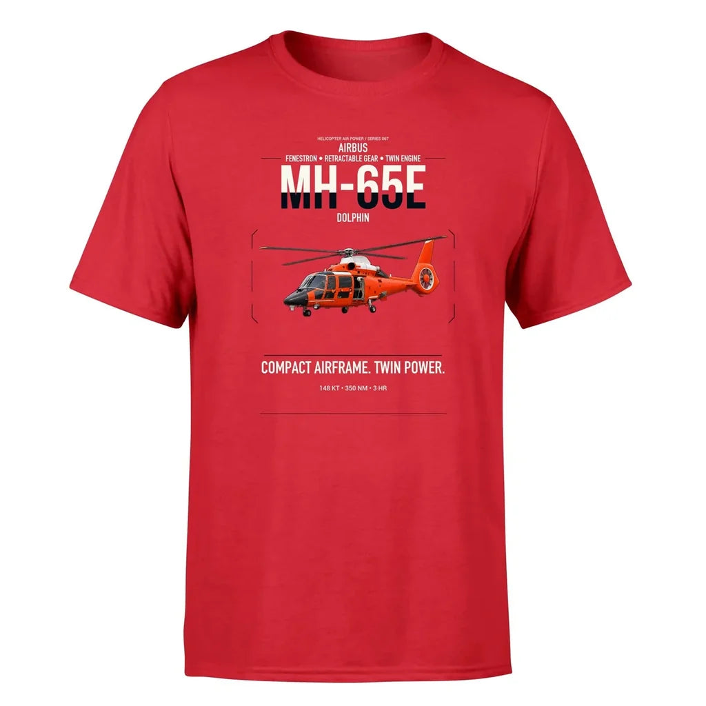 Airbus MH-65E Dolphin design on red t-shirt, single-side print