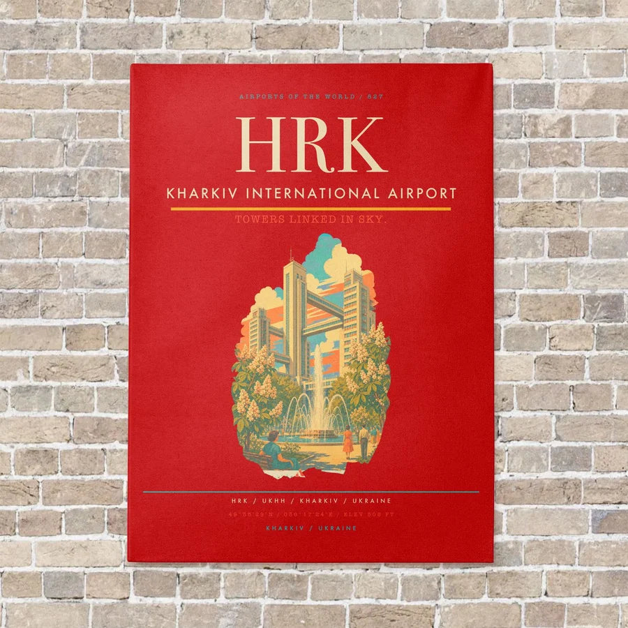 Kharkiv International Airport HRK vertical canvas print - no frame - red background