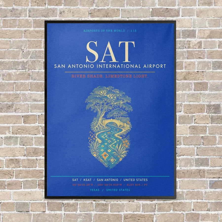 San Antonio International Airport SAT - Canvas Framed - Blue