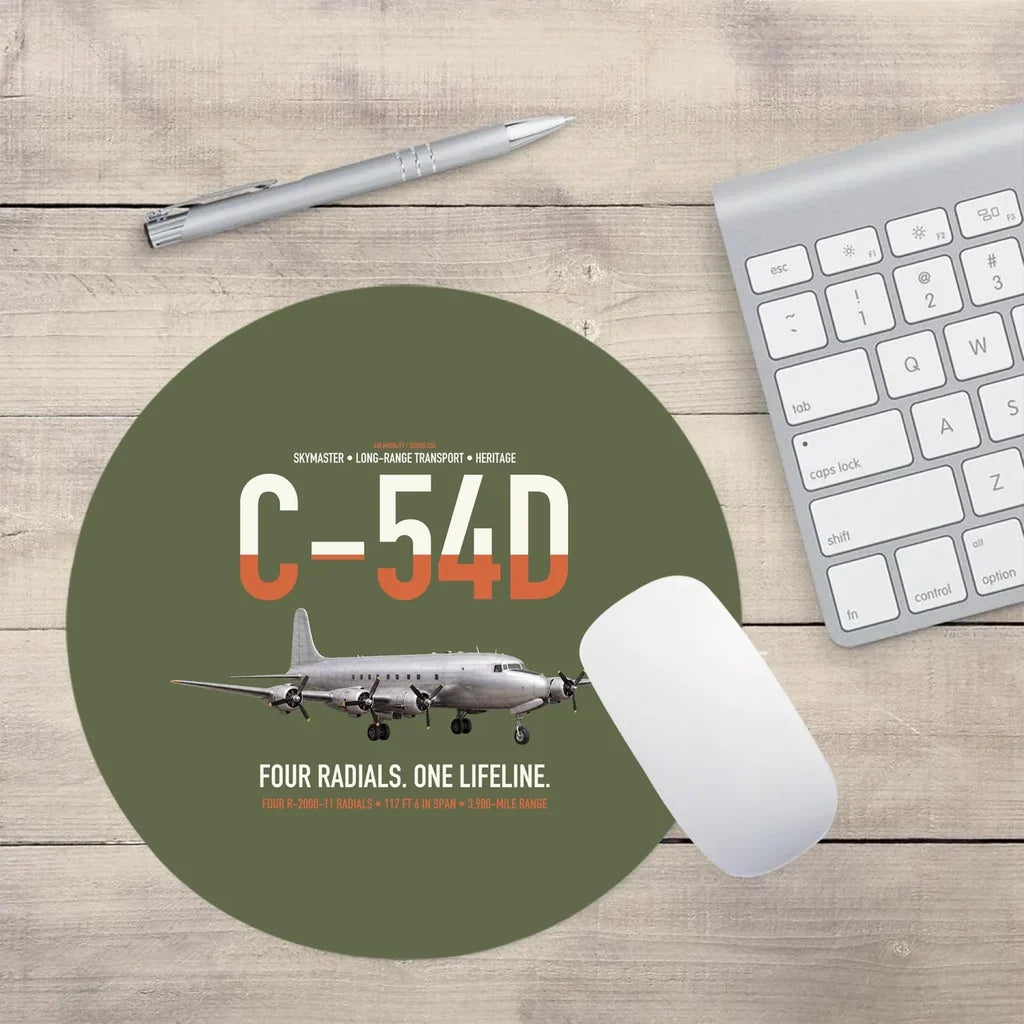 C-54D Skymaster design on green army round mouse pad