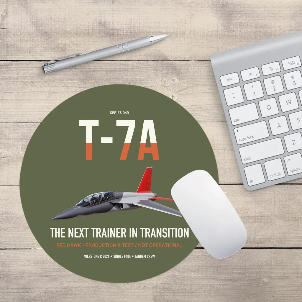 T-7A Red Hawk design on green army round mouse pad