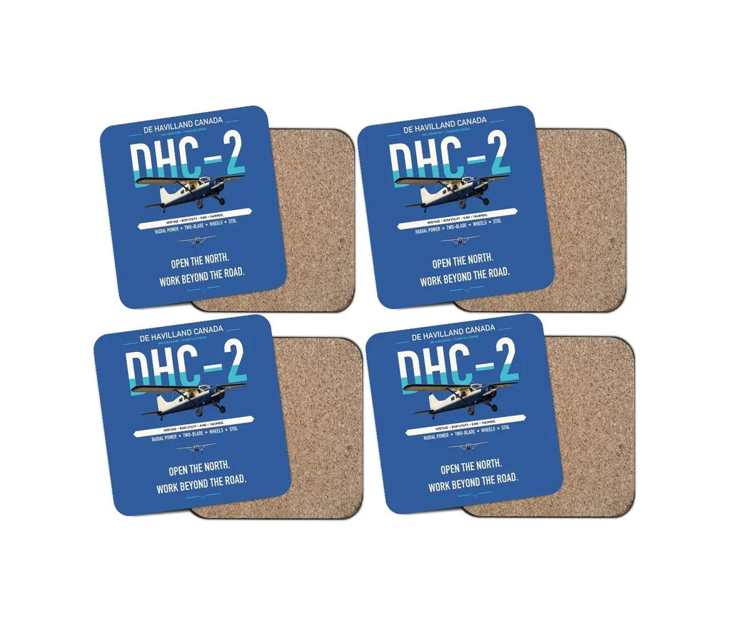 DHC-2 Beaver Mk I design on blue 4 pieces set coaster