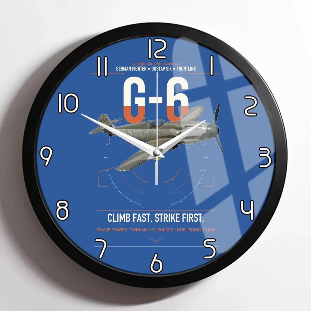 Messerschmitt Bf 109G-6 design on blue framed wall clock
