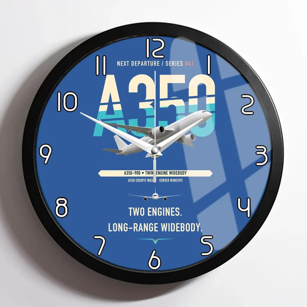Airbus A350-900 design on blue framed wall clock