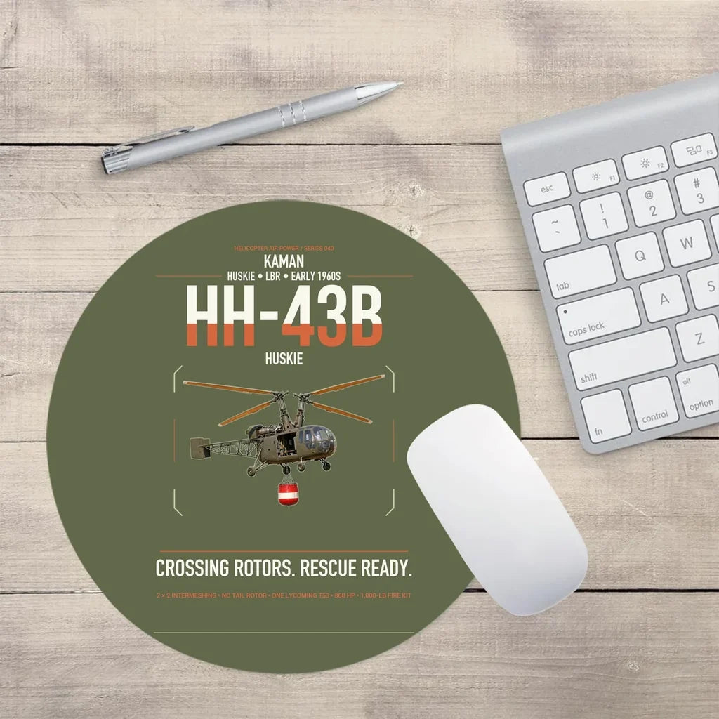 Kaman HH-43B Huskie design on green army round mouse pad