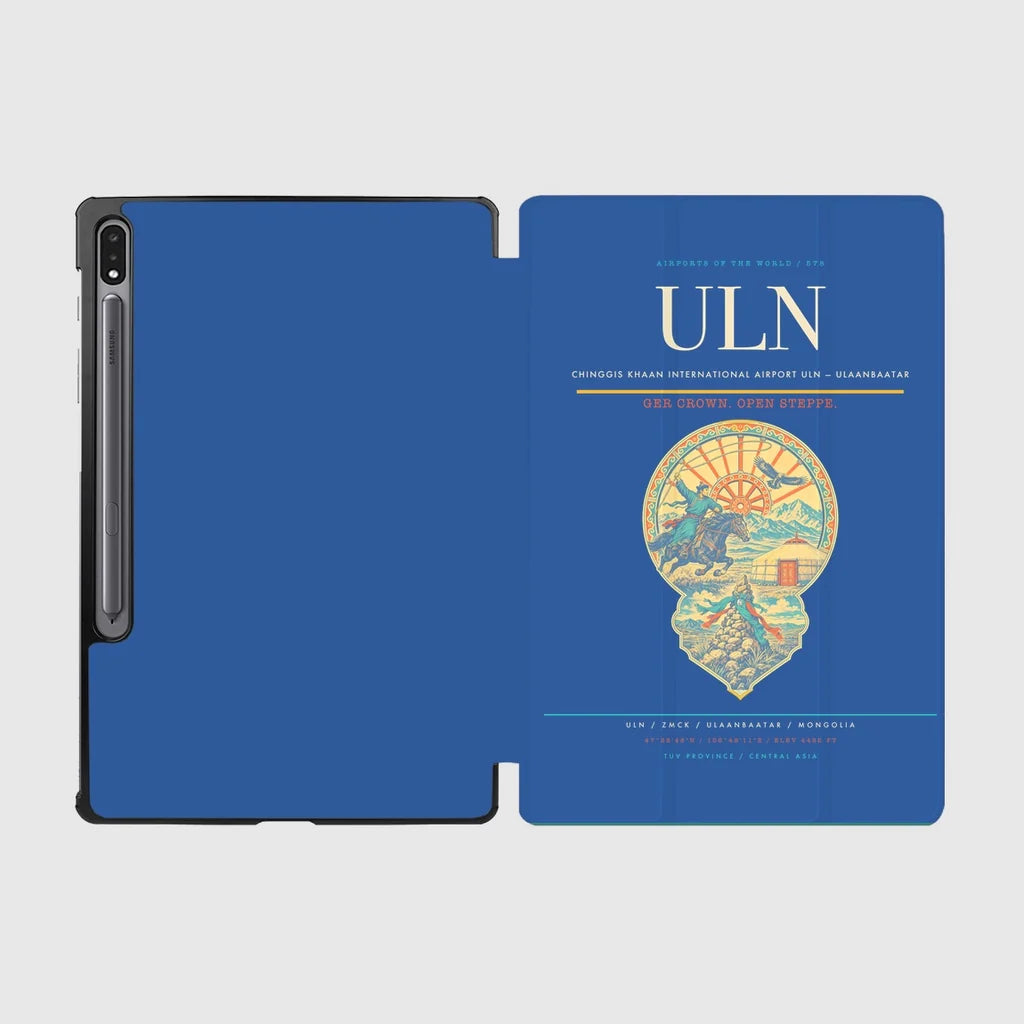 Chinggis Khaan International Airport (ULN) design on blue samsung tablet tablet case