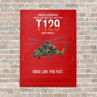 Thumbnail for Turkish Aerospace T129 ATAK Phase 2 vertical canvas print - no frame - red background