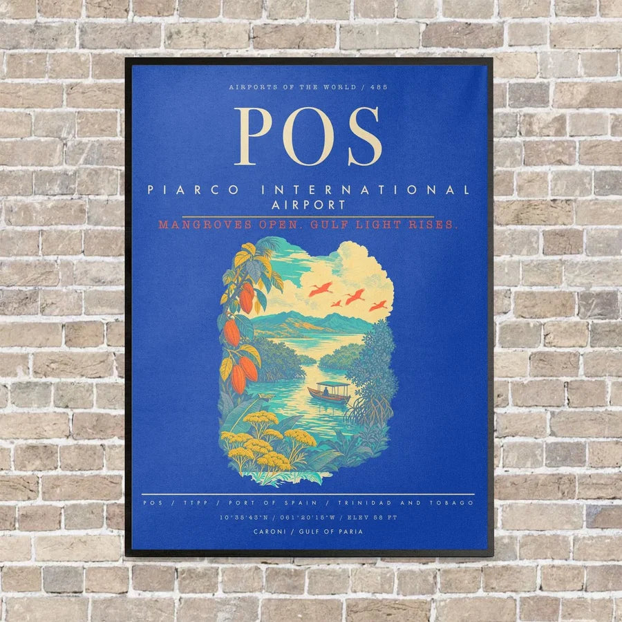 Piarco International Airport POS - Canvas Framed - Blue