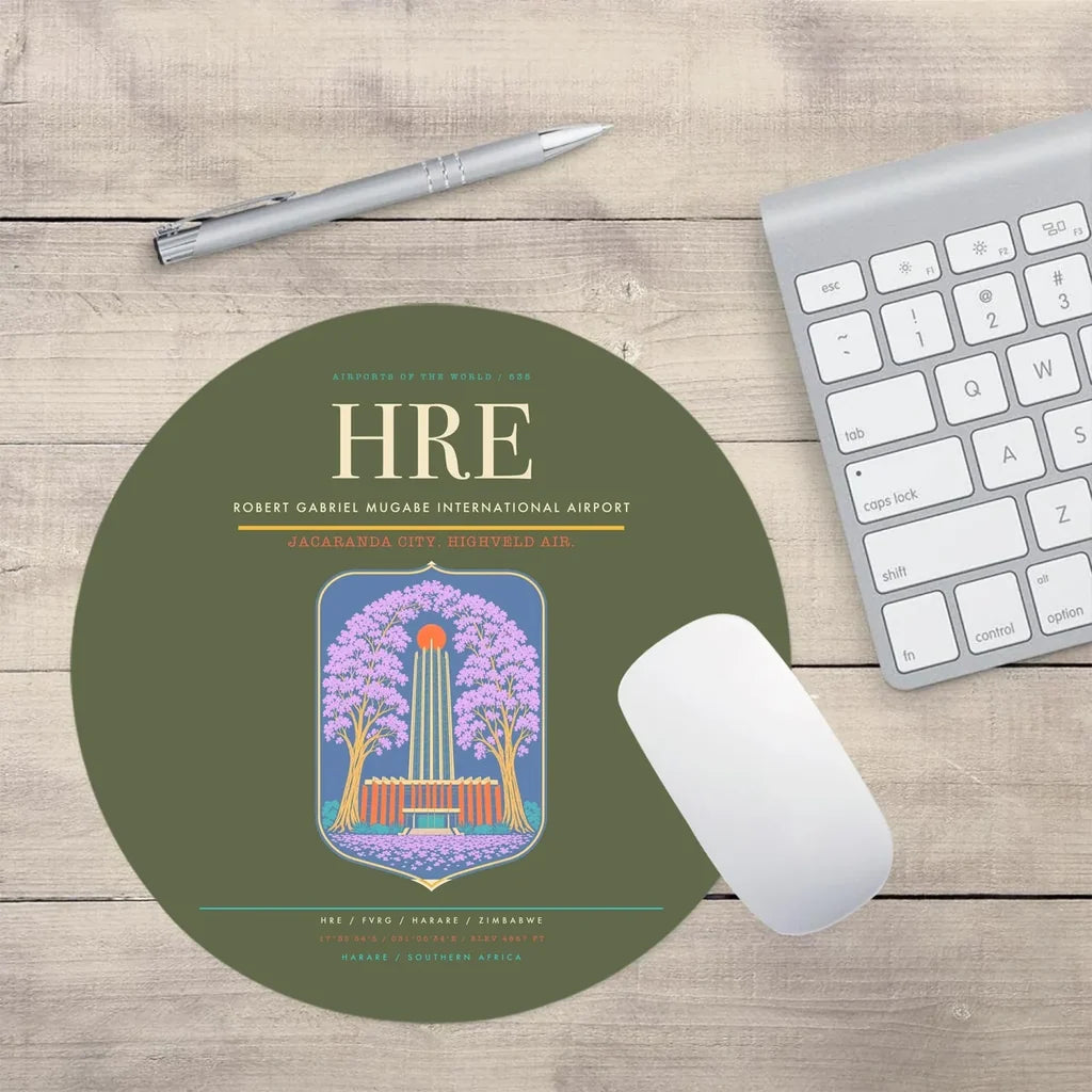 Robert Gabriel Mugabe International Airport (HRE) design on green army round mouse pad