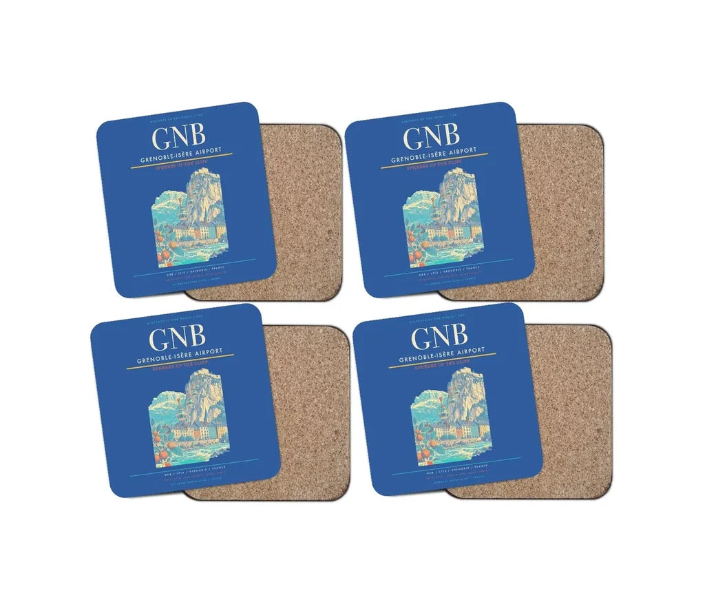 Grenoble-Isère Airport (GNB) design on blue 4 pieces set coaster