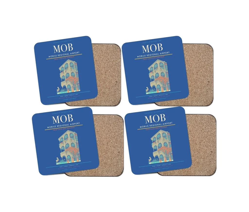 Mobile Regional Airport (MOB) design on blue 4 pieces set coaster