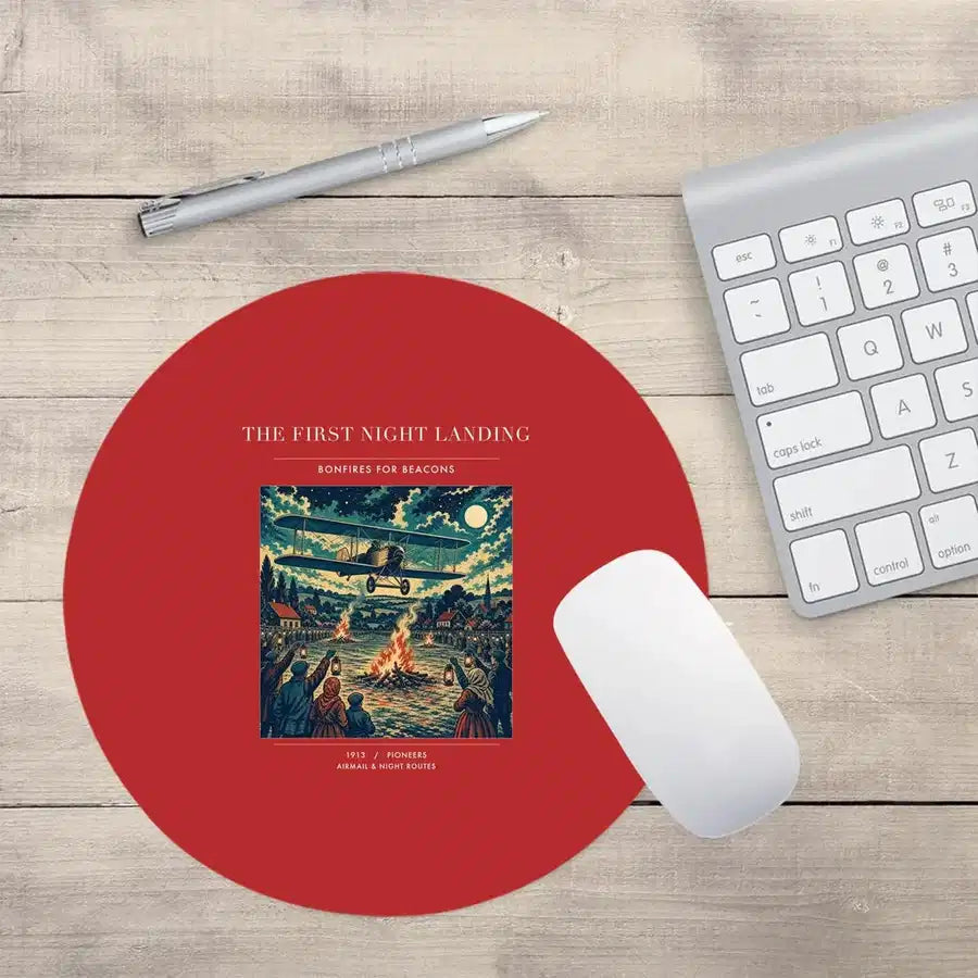 VINTAGE G4327 - The First Night Landing - Designed Mouse Pads design on red round