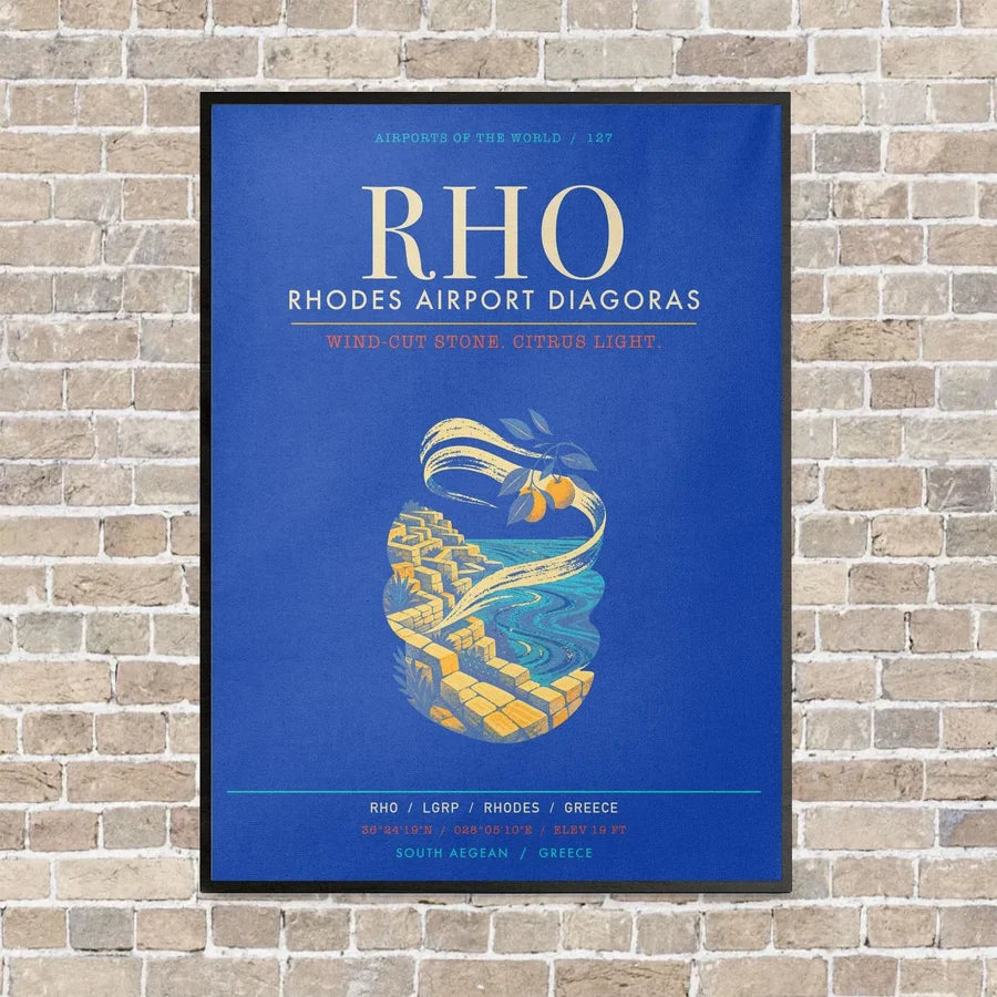 Rhodes Airport Diagoras RHO - Canvas Framed - Blue