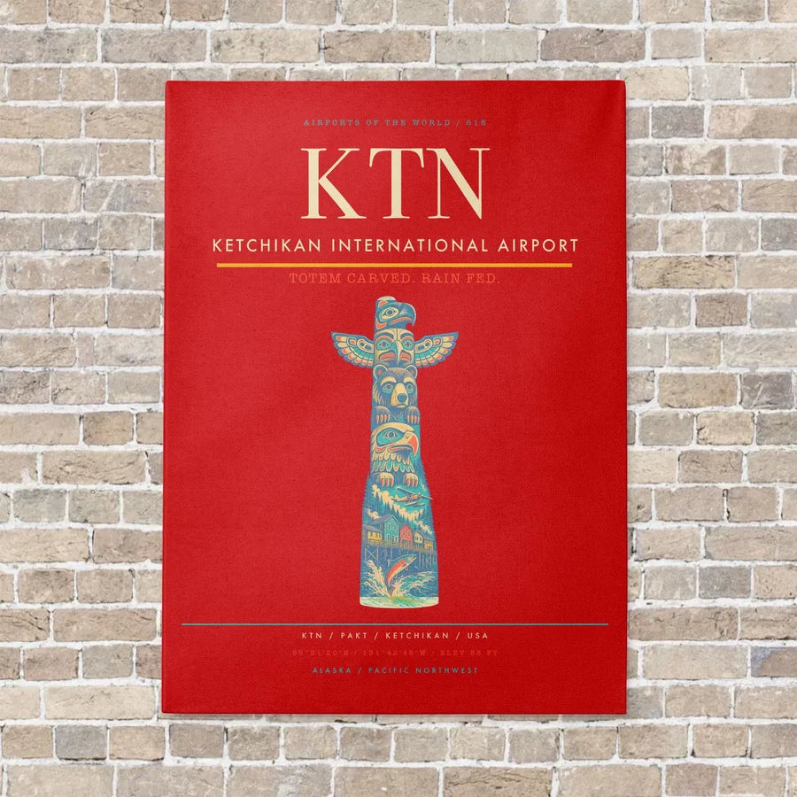Ketchikan International Airport KTN vertical canvas print - no frame - red background