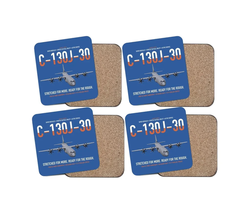 C-130J-30 Super Hercules design on blue 4 pieces set coaster