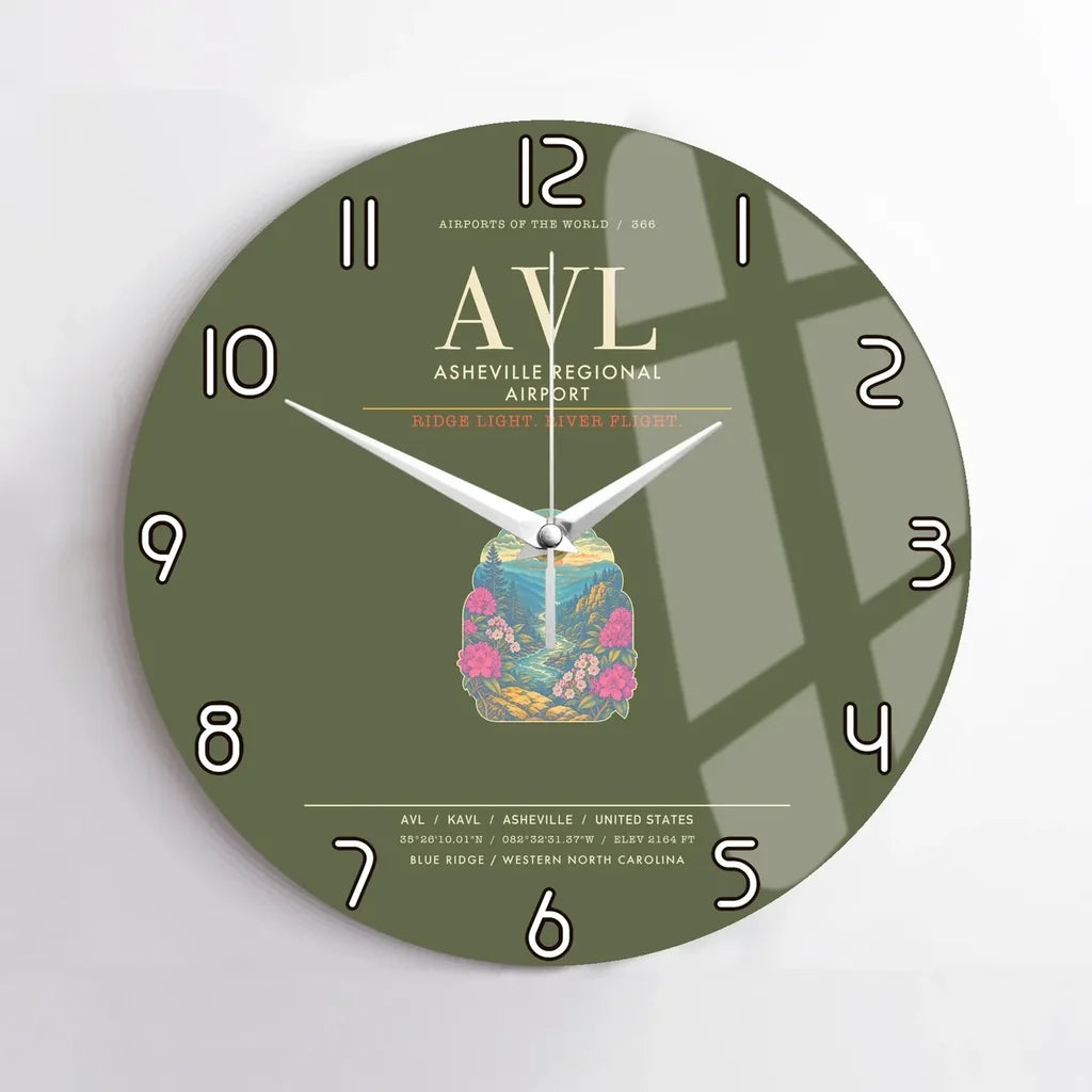 Asheville Regional Airport AVL Wall-Clock No-Frame - Green Army