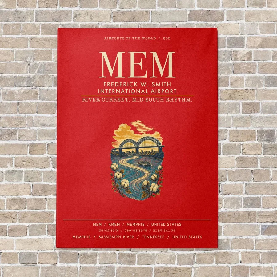Frederick W. Smith International Airport Memphis MEM vertical canvas print - no frame - red background