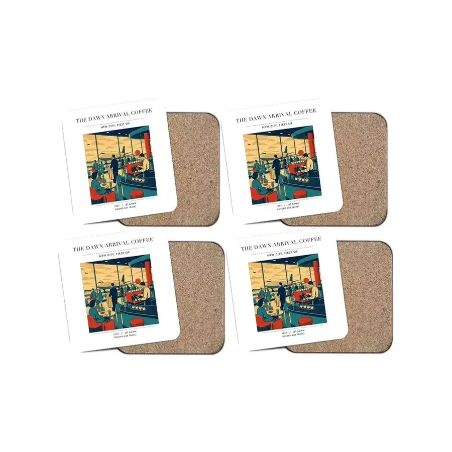The Dawn Arrival Coffee - Designed Coasters design on white 4-pieces-set