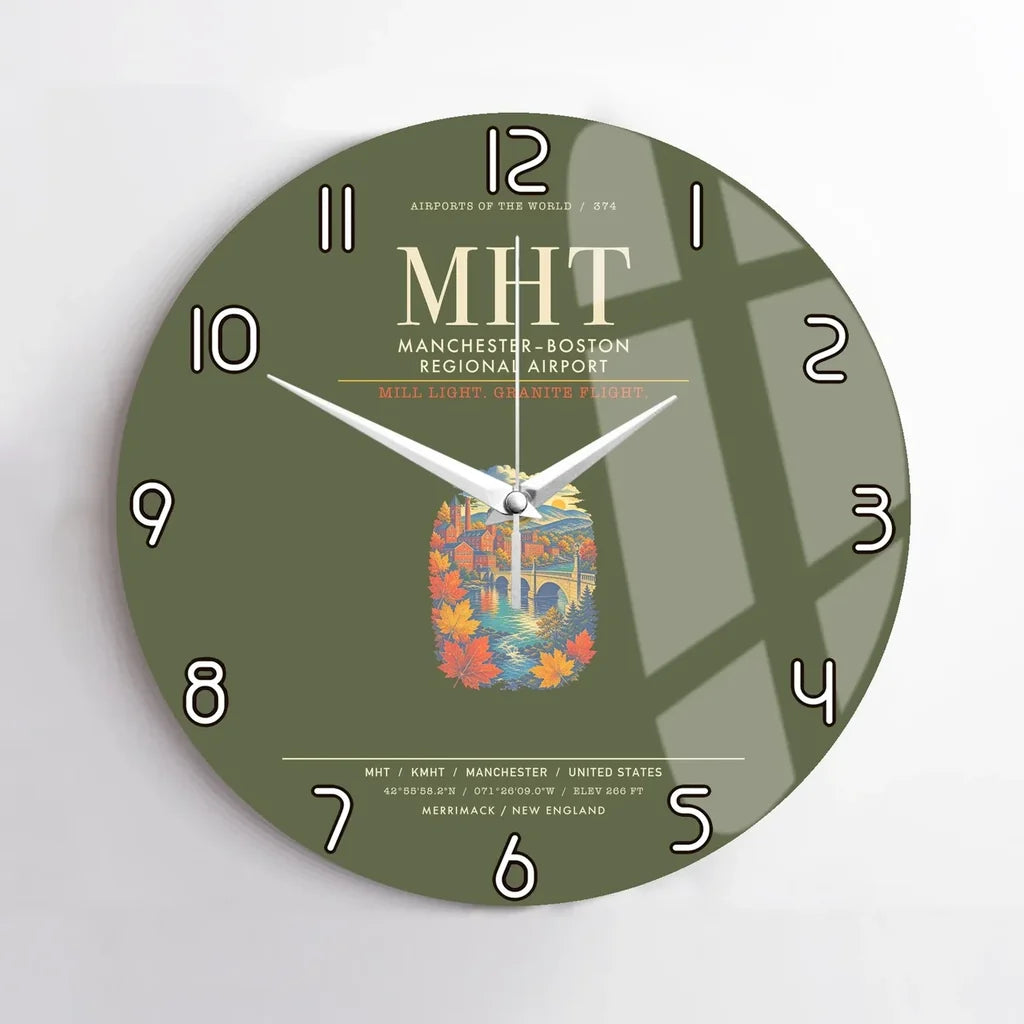 ManchesterBoston Regional Airport MHT Wall-Clock No-Frame - Green Army