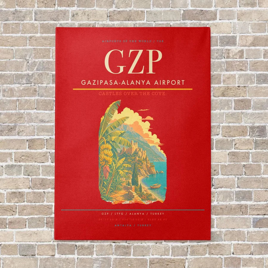 Gazipasa-Alanya Airport GZP vertical canvas print - no frame - red background