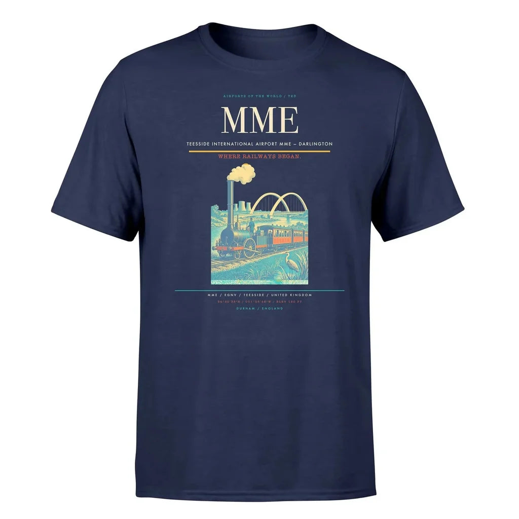 Teesside International Airport (MME) T-Shirt single-side front print in Navy Blue | teesside-international-airport-mme-double-side-t-shirt