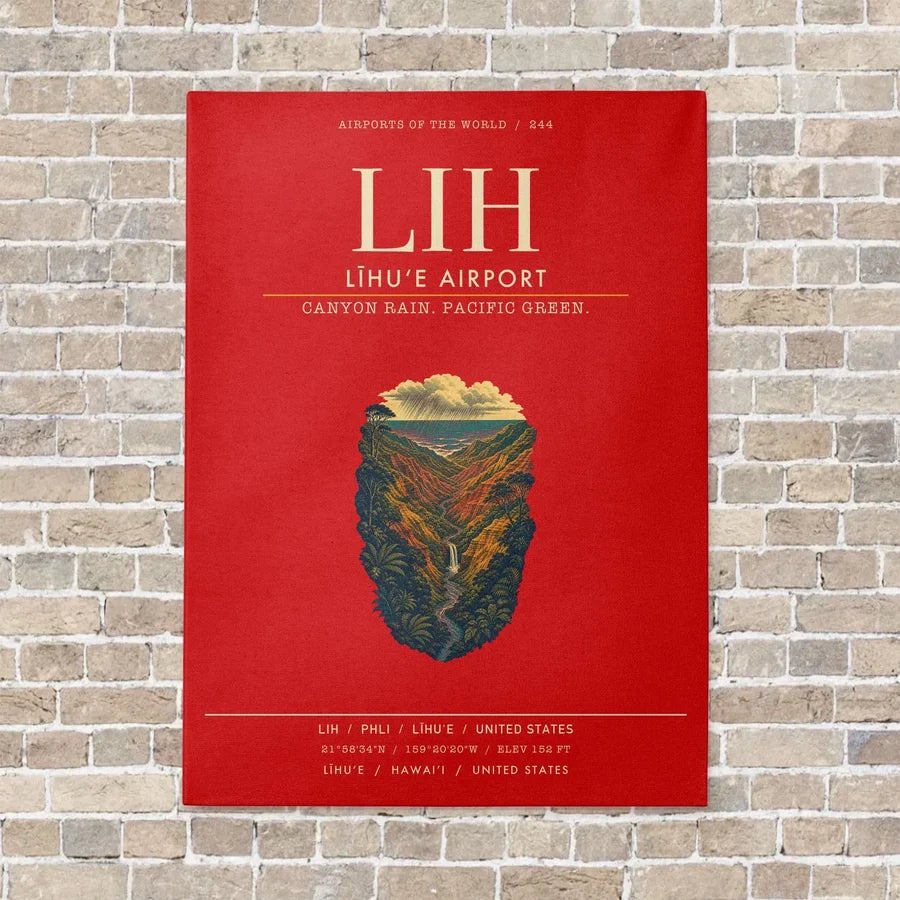 Līhuʻe Airport LIH vertical canvas print - no frame - red background