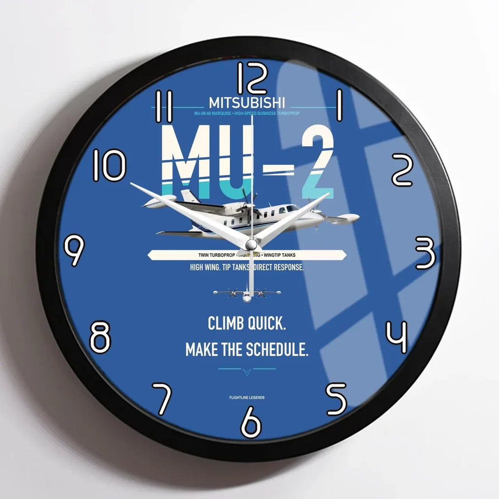 Mitsubishi MU-2B-60 Marquise design on blue framed wall clock