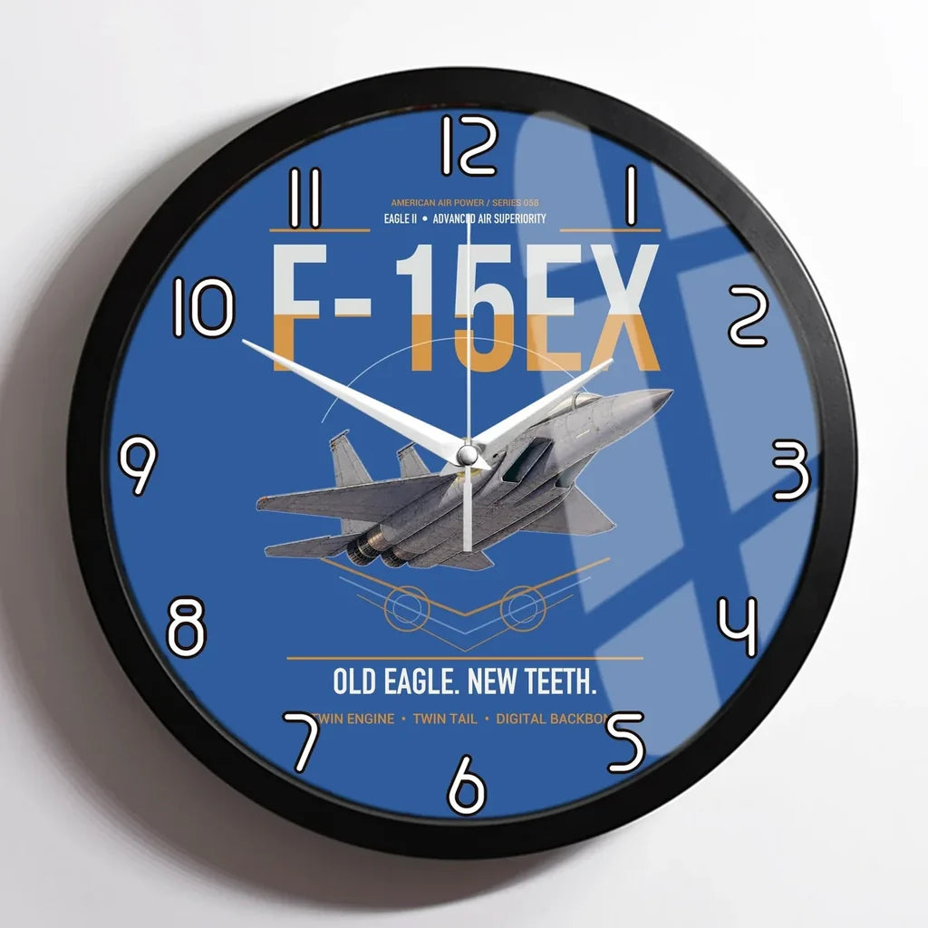 F-15EX Eagle II design on blue framed wall clock