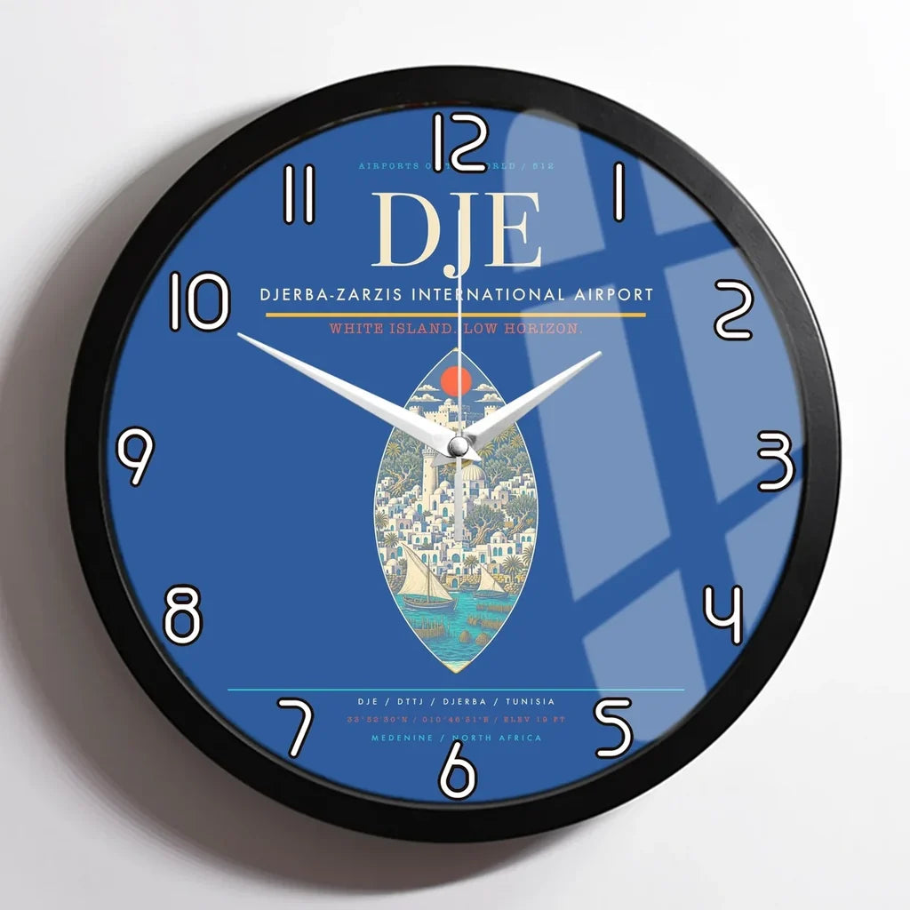 Djerba-Zarzis International Airport (DJE) design on blue framed wall clock