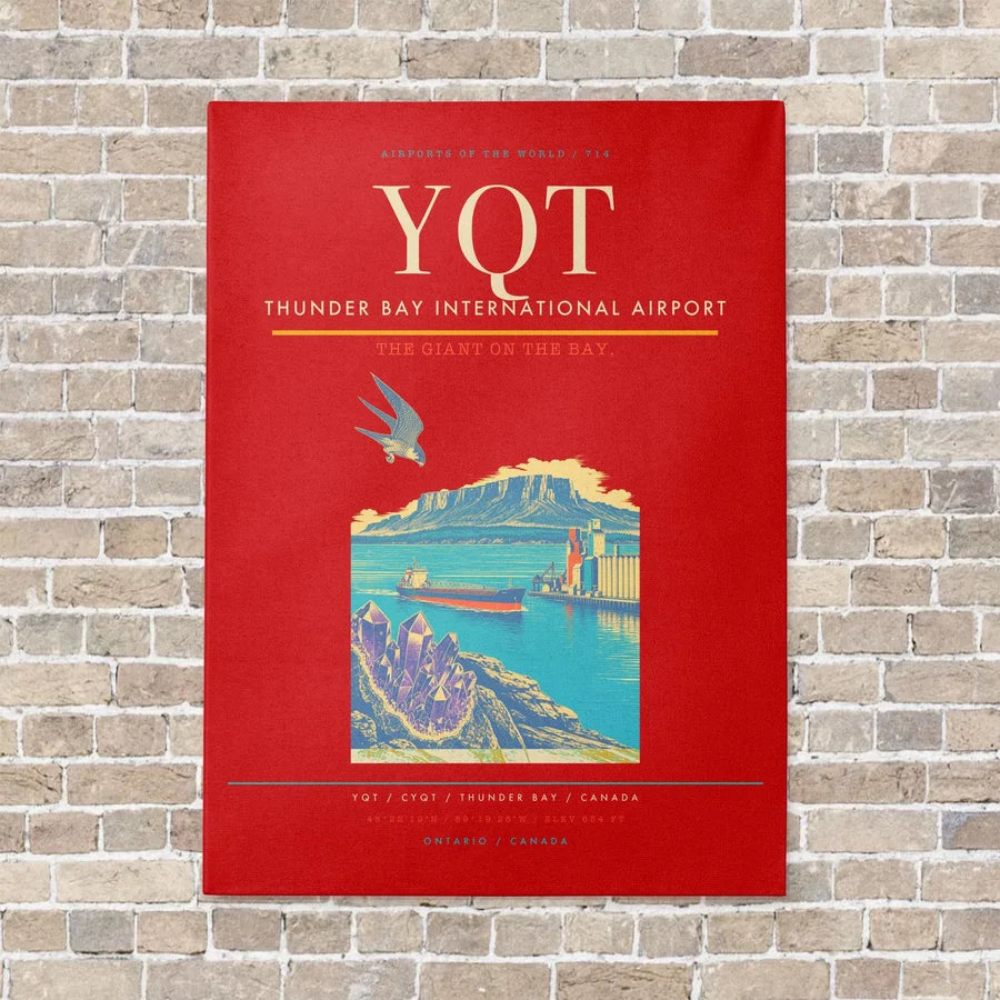 Thunder Bay International Airport YQT vertical canvas print - no frame - red background